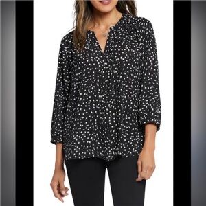 NYDJ Button Front Polka Dot Top Size Medium in Black and White